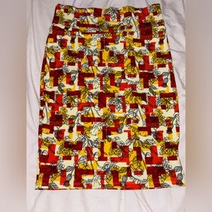 LuLaRoe Red and Yellow Patterned Cassie Skirt